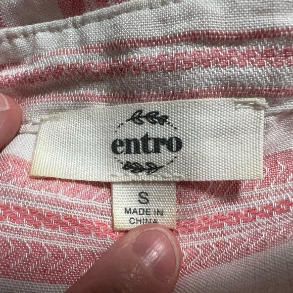 ENTRO Pink/Ivory Striped Long Bell Sleeve Mini Dress Size Small Spring Party - Picture 9 of 12